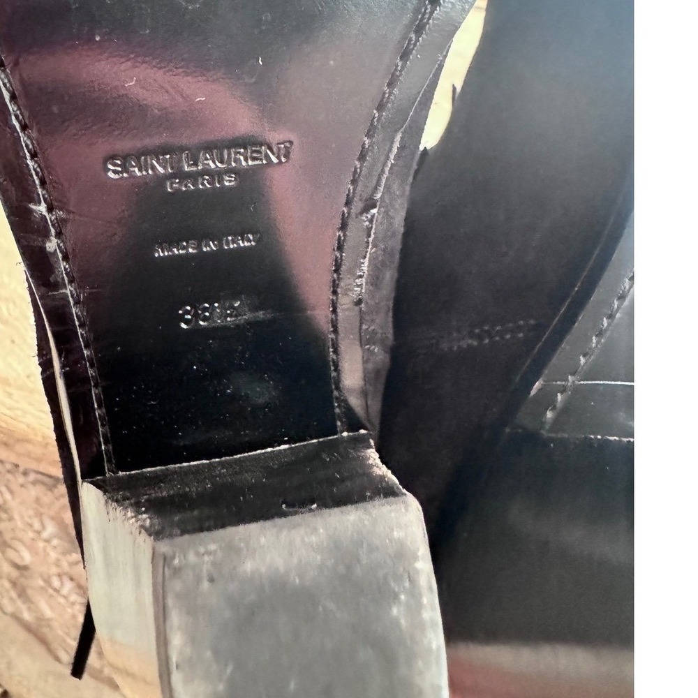 Saint Laurent Paris YSL Fringe Cat Boots Black Suede Western Ankle Booties 38.5 - Picture 4 of 5